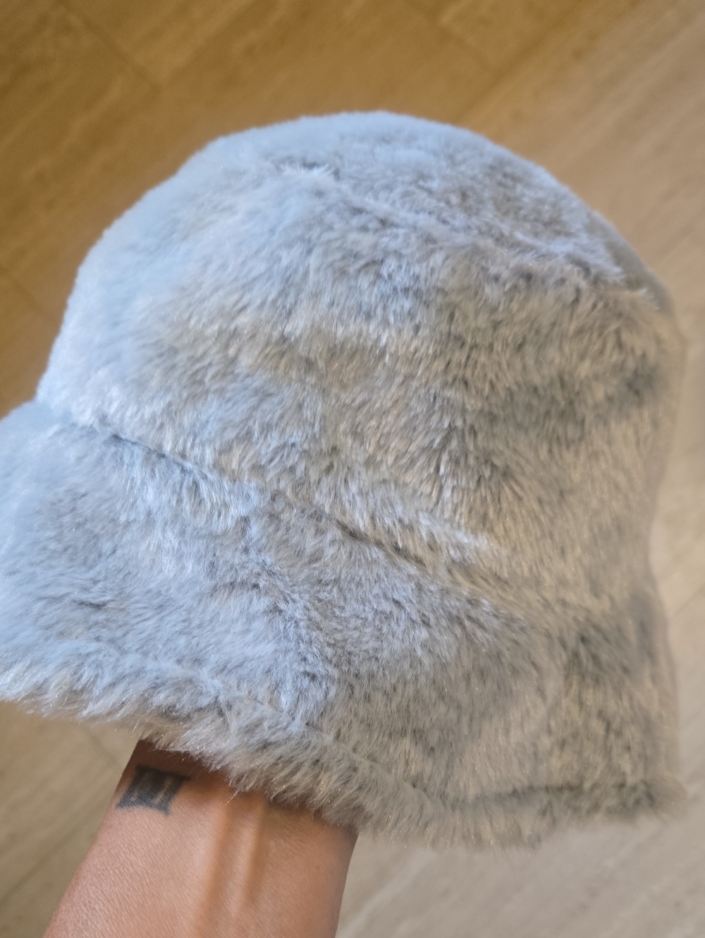 Sprigs Silvery Gray Faux Fur Bucket Hat